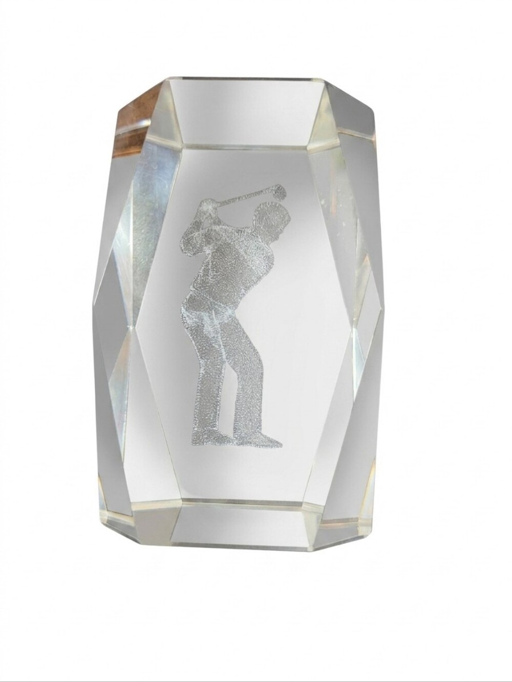 Faceted Crystal 3D Laser Etched Golfer Paperweight
